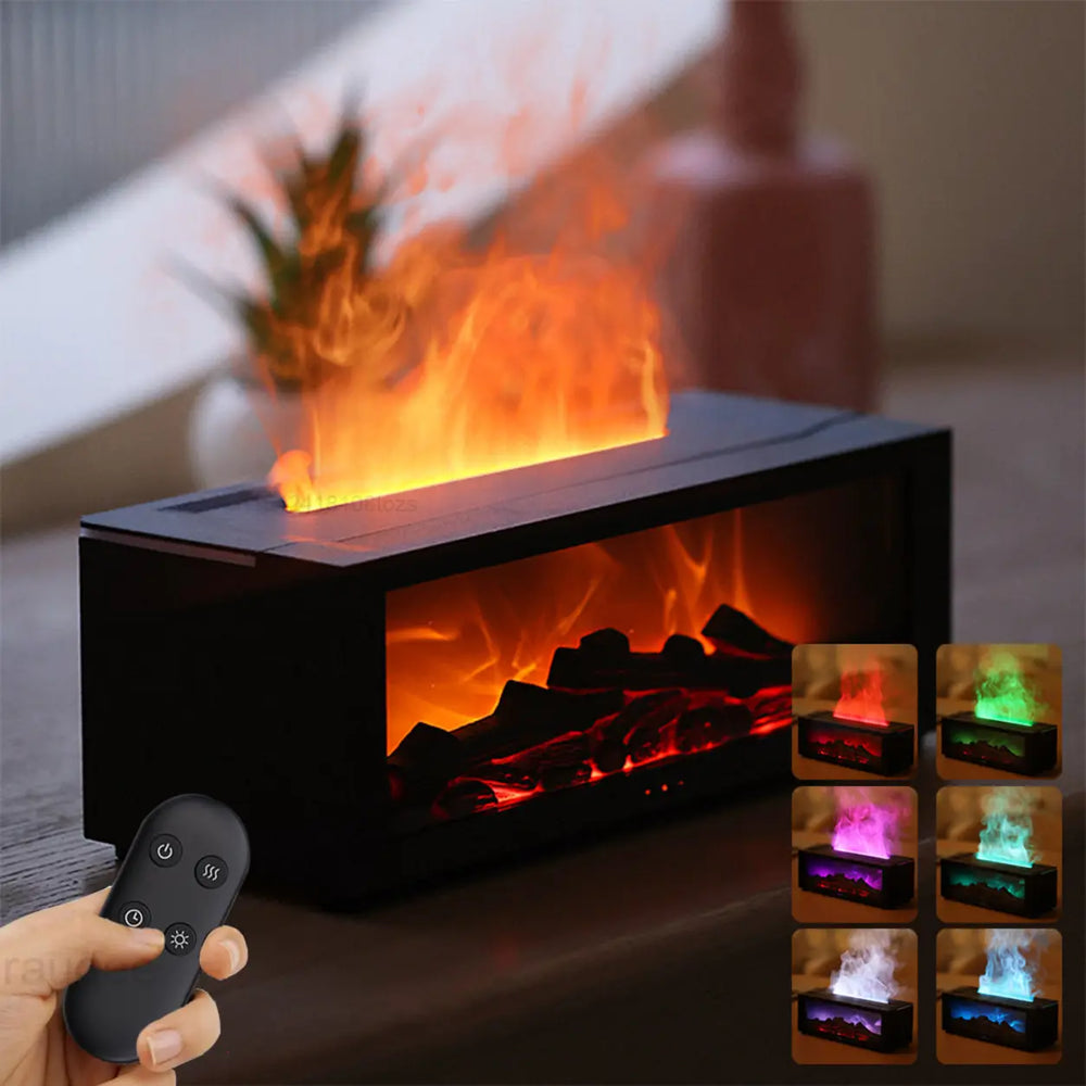 Difusor chimenea negro con mando y efecto de llama decorativo
